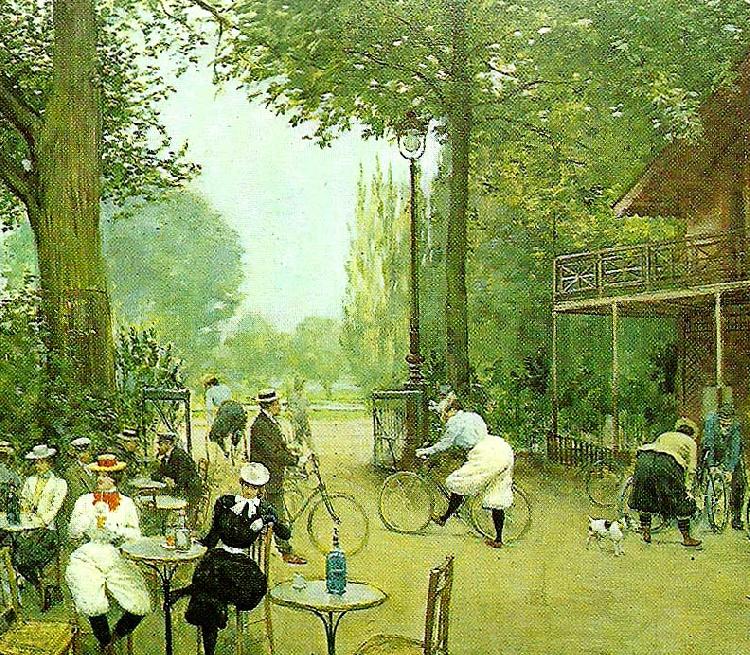 Jean Beraud the cycle hut in the bois de boulogne, c.